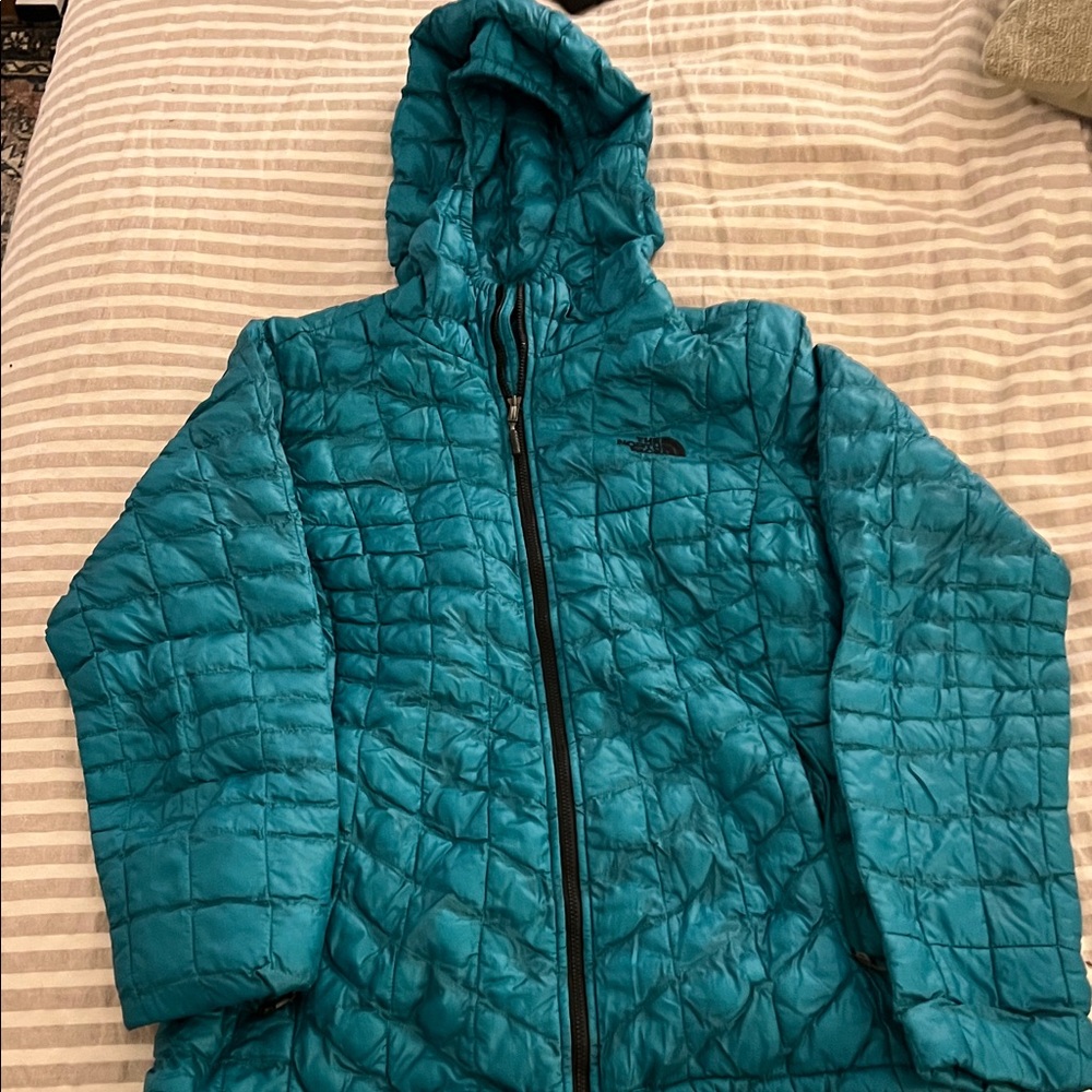 The North Face Turquoise Quilted Hooded Jacket